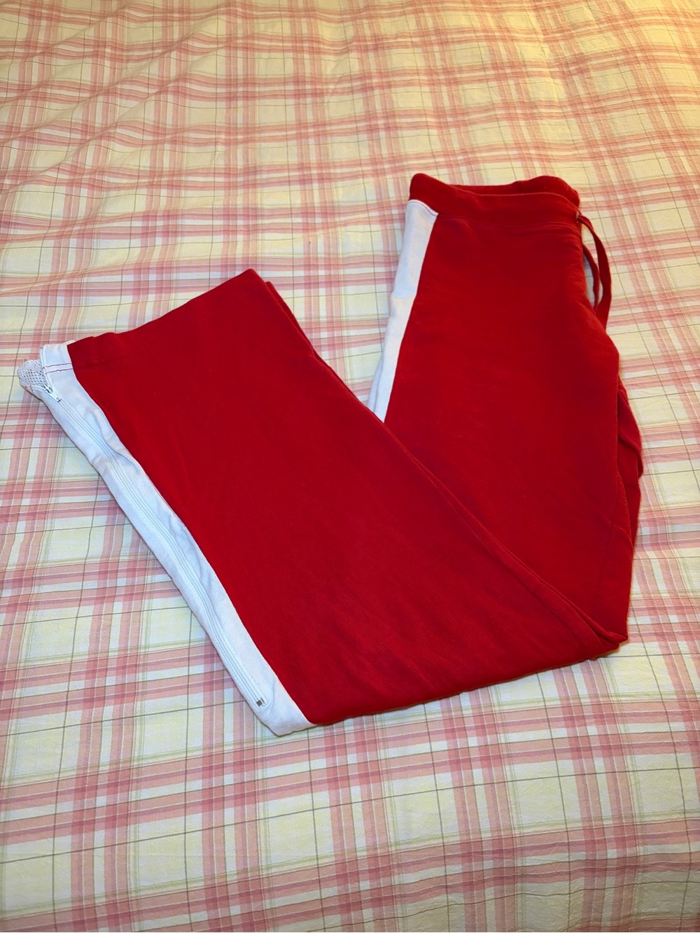 Red and White Low Rise Track Pants